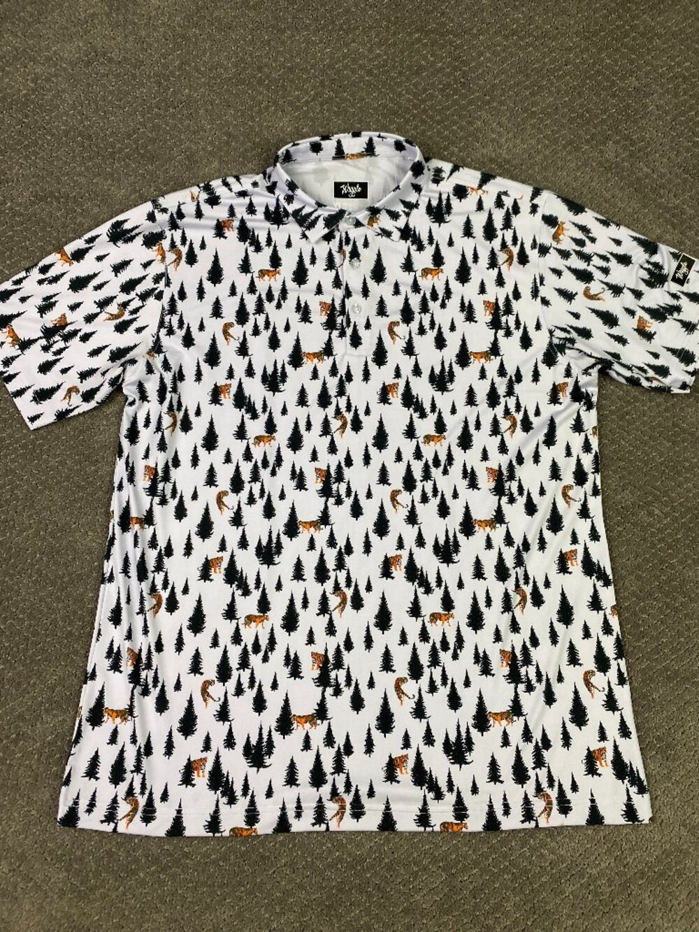 Waggle Golf Polo Shirt Men's XL White Tiger in Forest Woods AOP Performance NWOT
